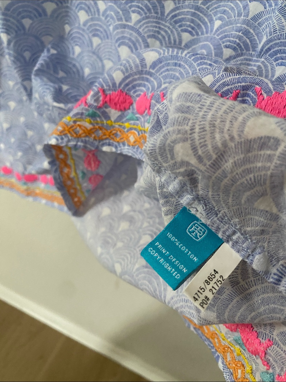 Tori Richard Blue White Scallop Print Cotton Tunic Blouse XL - Picture 6 of 10